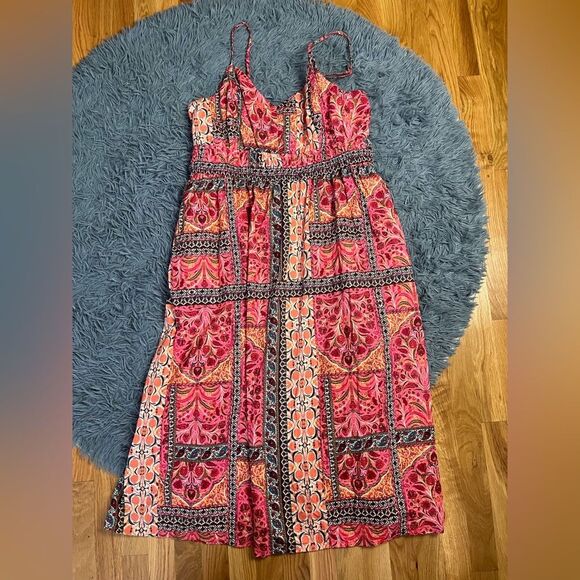 Old Navy Patchwork Print Waist-Defined Cami Midi Dress Size XXL - Picture 2 of 7